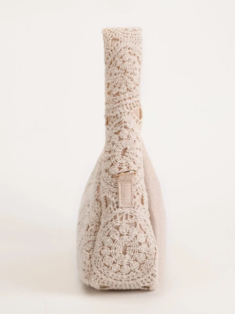 Bohemian Crochet Lace Shoulder Bag, Ivory Floral Hobo Bag, Embroidered Handbag
